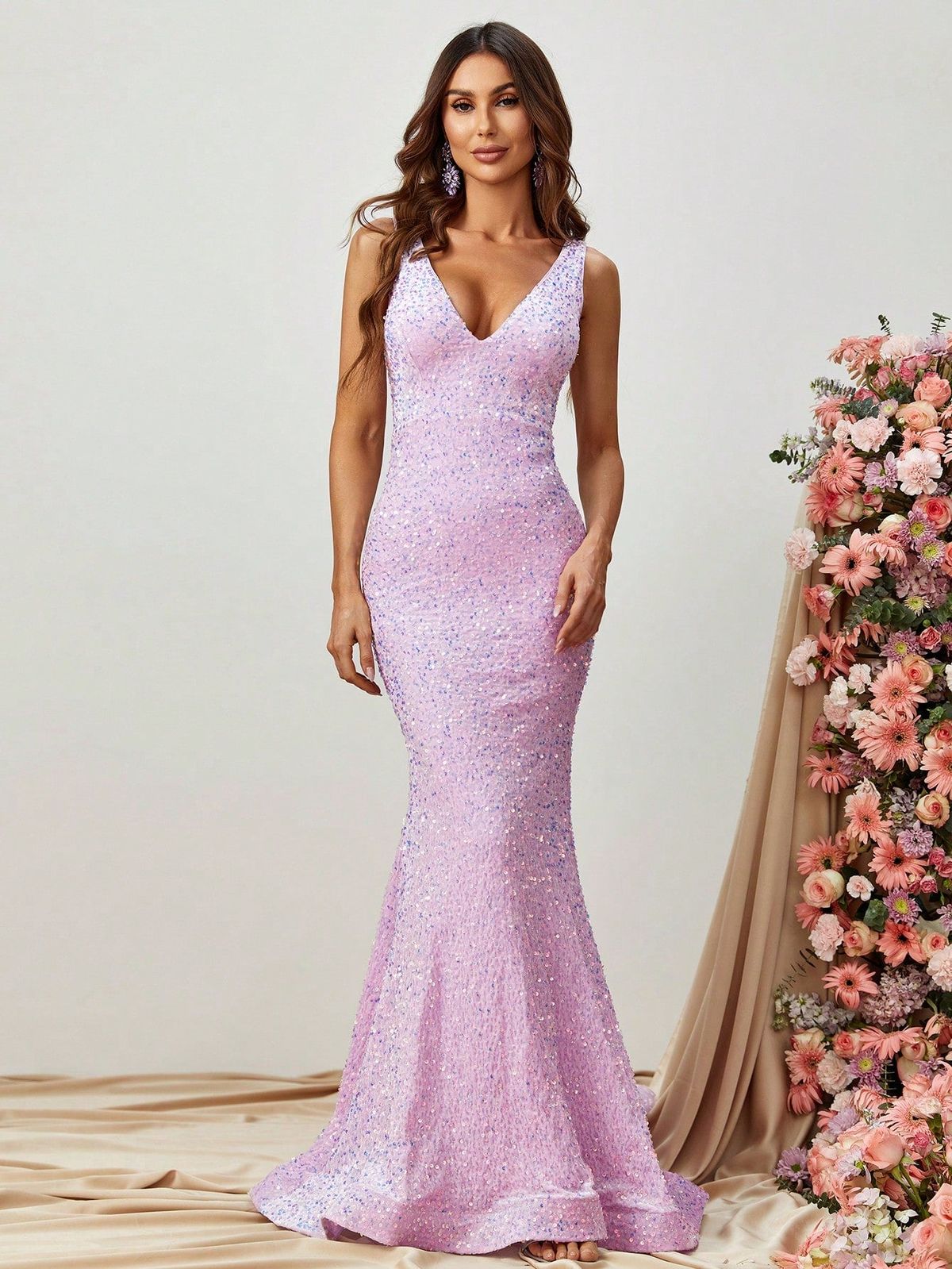 Style FSWD1331 Faeriesty Size L Nightclub Plunge Purple Mermaid Dress on Queenly