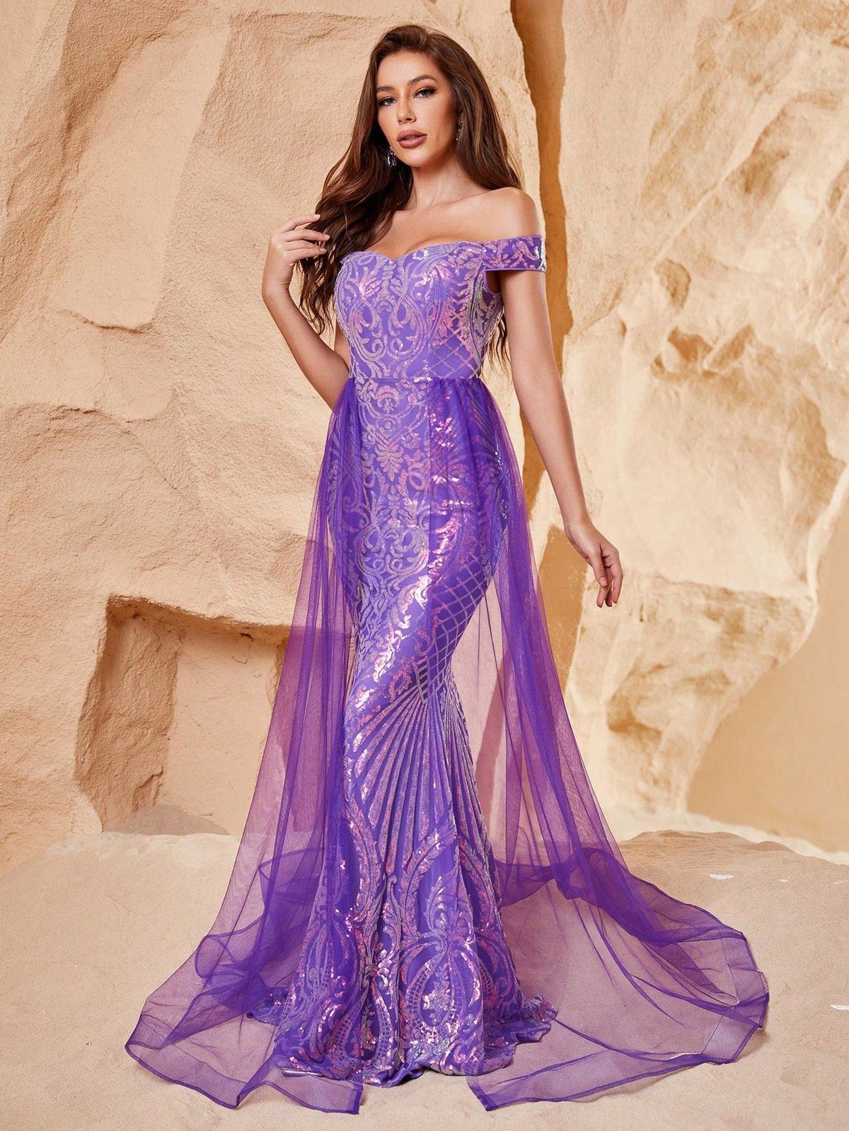 Style FSWD0682 Faeriesty Size S Prom Off The Shoulder Purple Mermaid Dress on Queenly