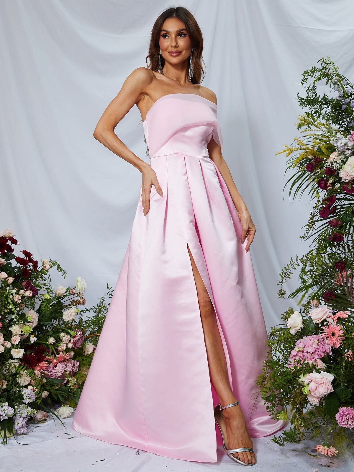 Style FSWD0630 Faeriesty Size S One Shoulder Satin Pink Side Slit Dress on Queenly