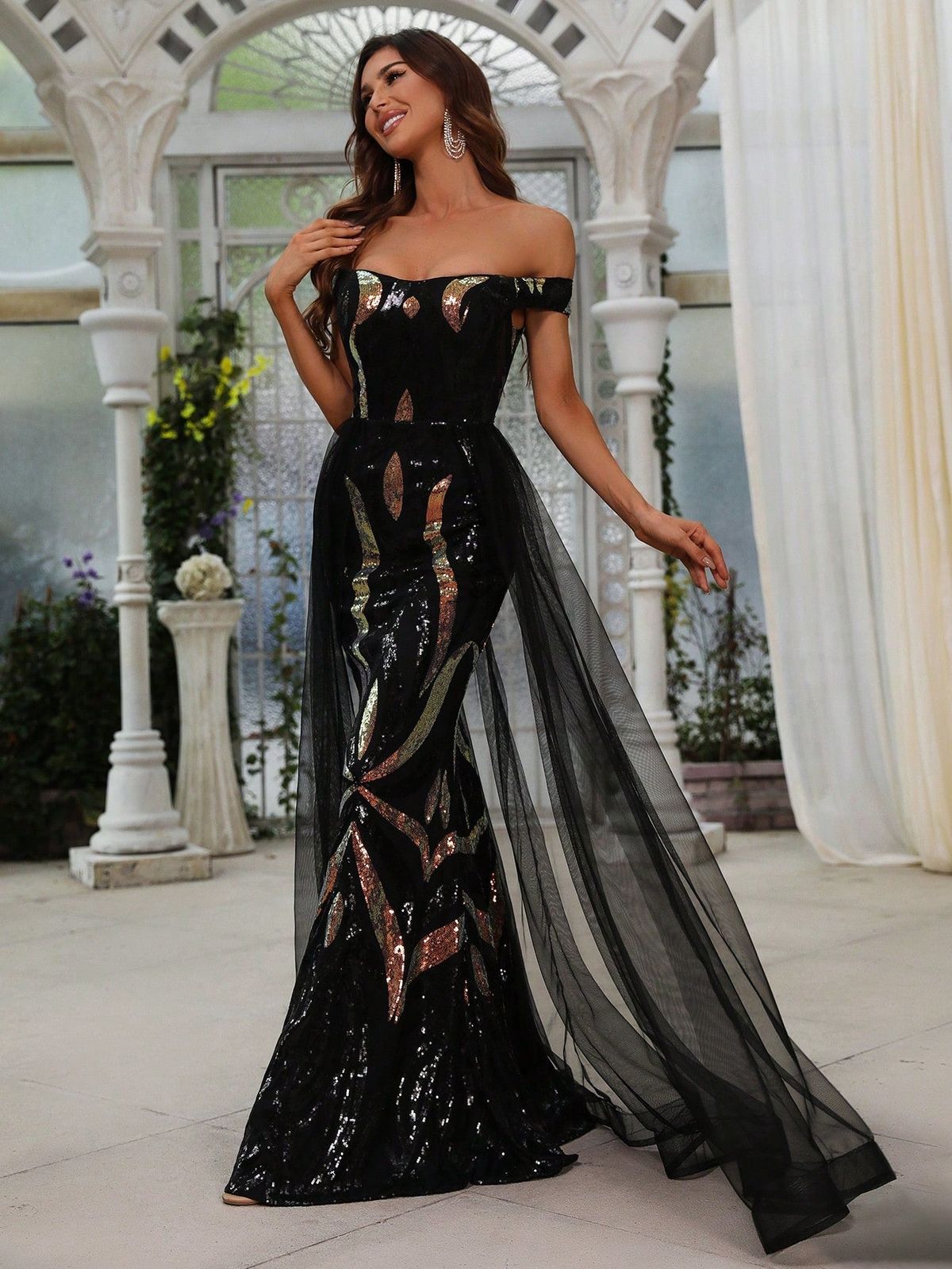 Style FSWD0686 Faeriesty Size M Off The Shoulder Sheer Black Mermaid Dress on Queenly