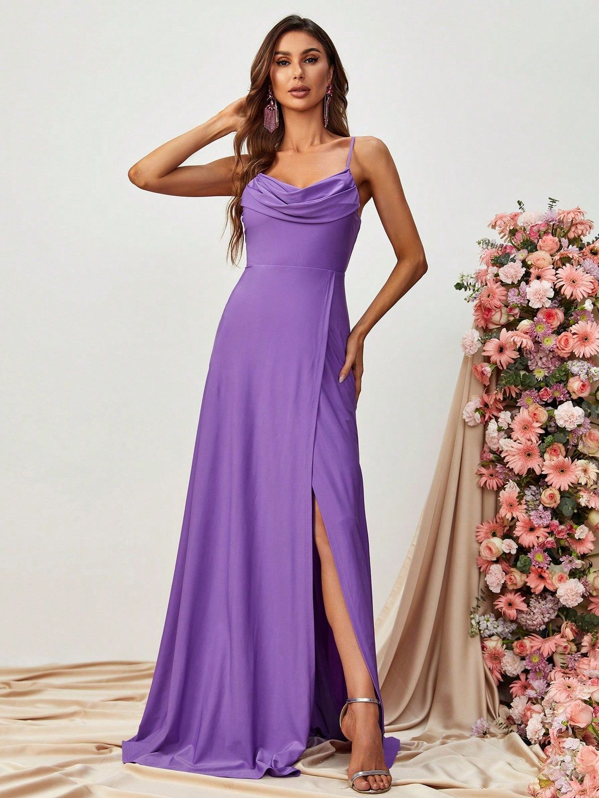 Style FSWD0913 Faeriesty Size M Satin Purple Side Slit Dress on Queenly