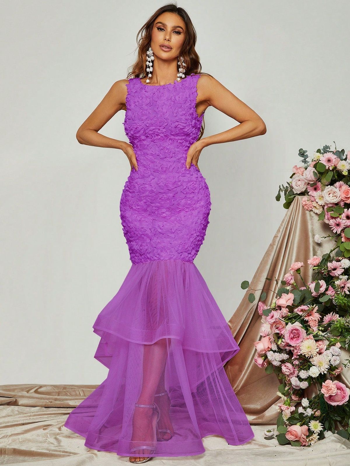 Style FSWD0833 Faeriesty Size L Sheer Purple Mermaid Dress on Queenly