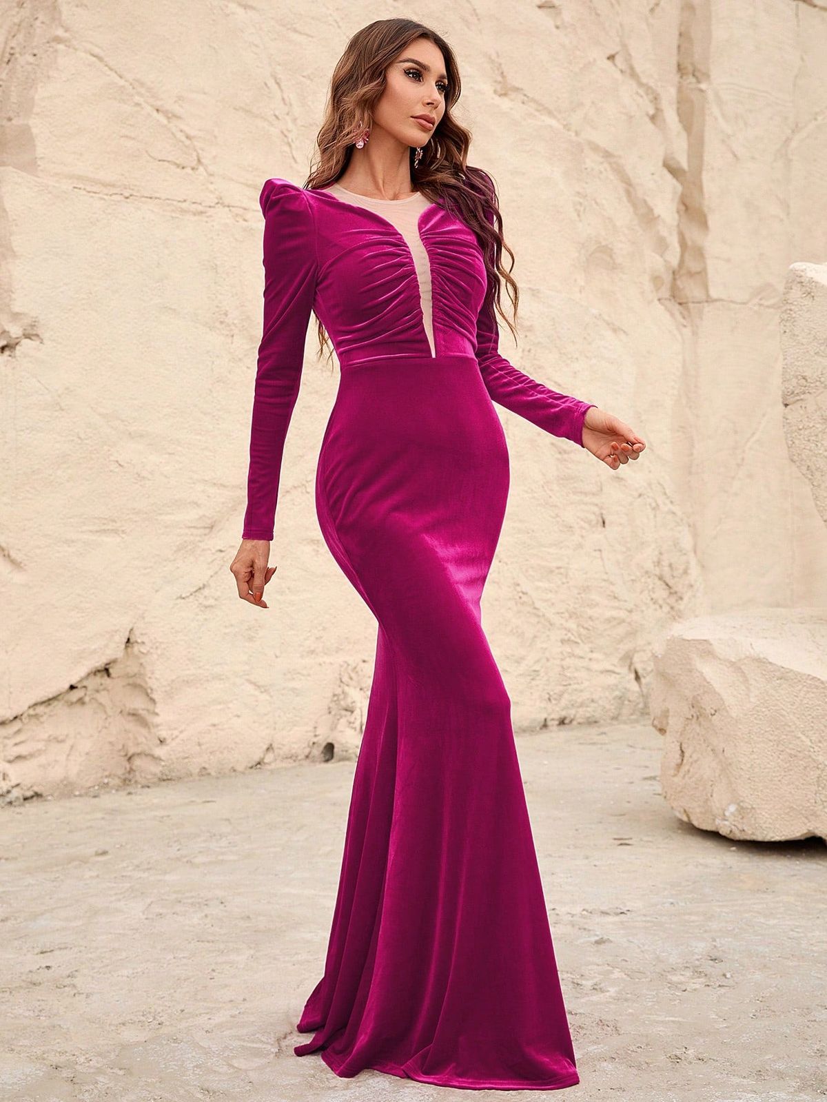 Style FSWD0368 Faeriesty Size S Nightclub Velvet Hot Pink Mermaid Dress on Queenly