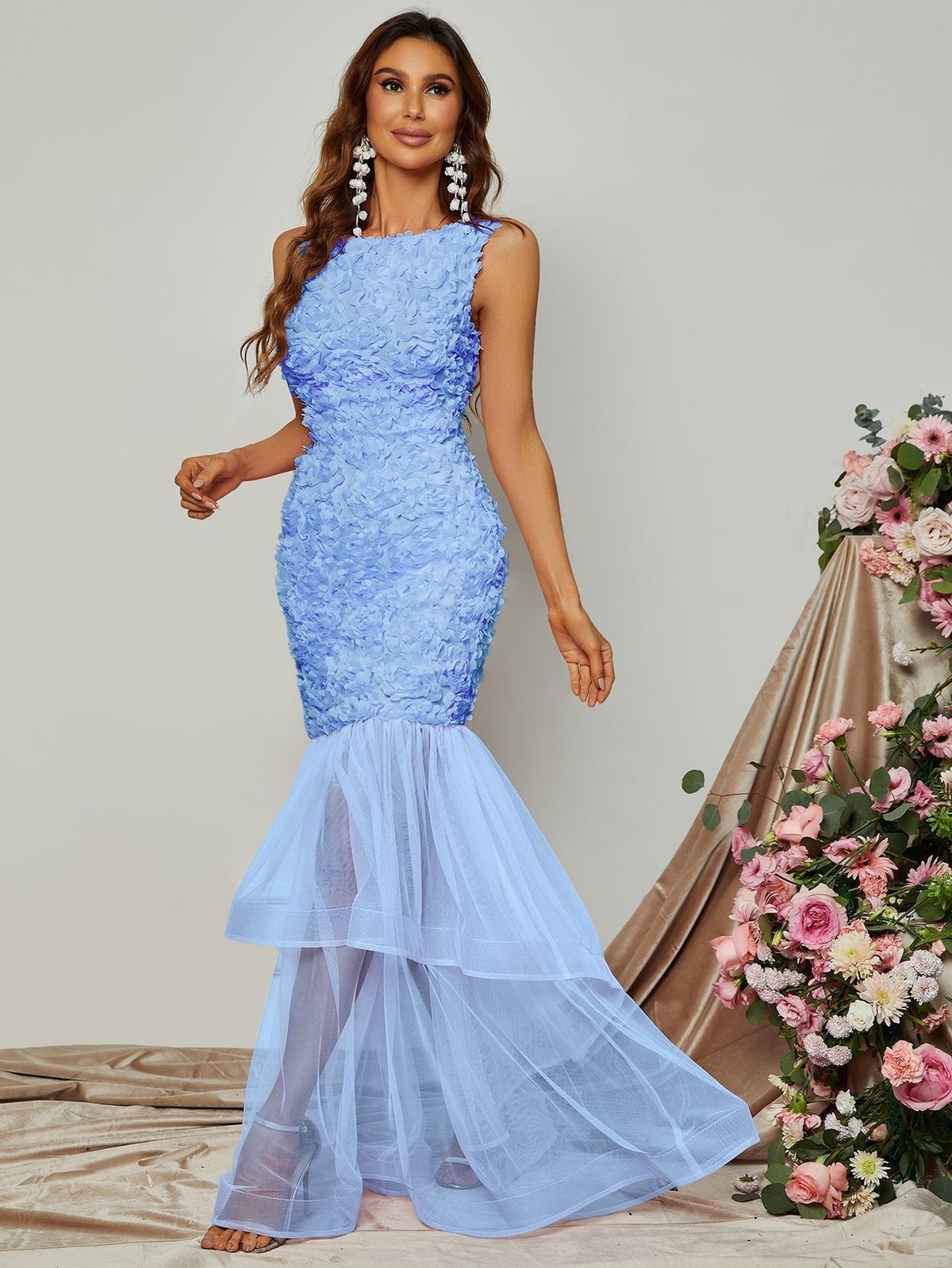Style FSWD0833 Faeriesty Size XL Sheer Blue Mermaid Dress on Queenly