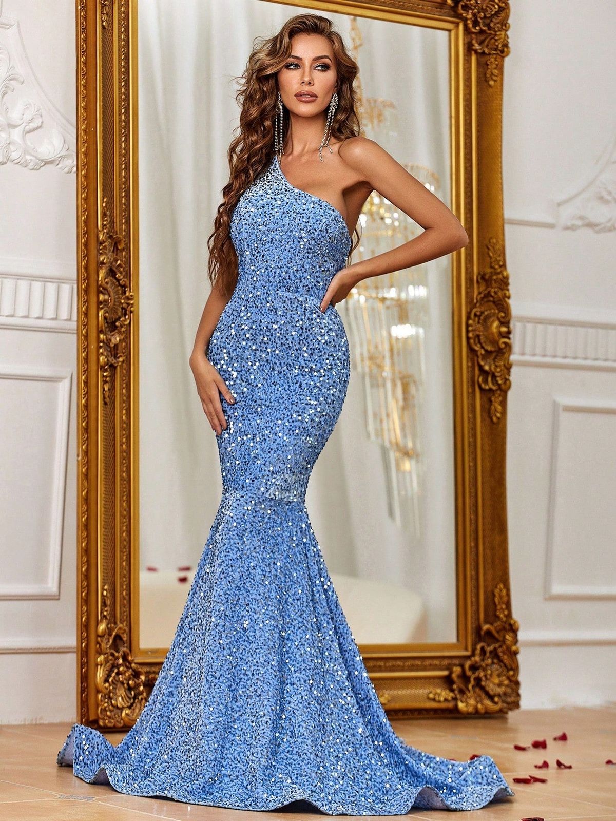 Style FSWD0588 Faeriesty Size S Nightclub One Shoulder Blue Mermaid Dress on Queenly