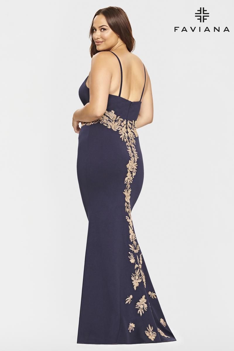 Style 9540 Faviana Plus Size 16 Navy Navy Floor Length Maxi on Queenly