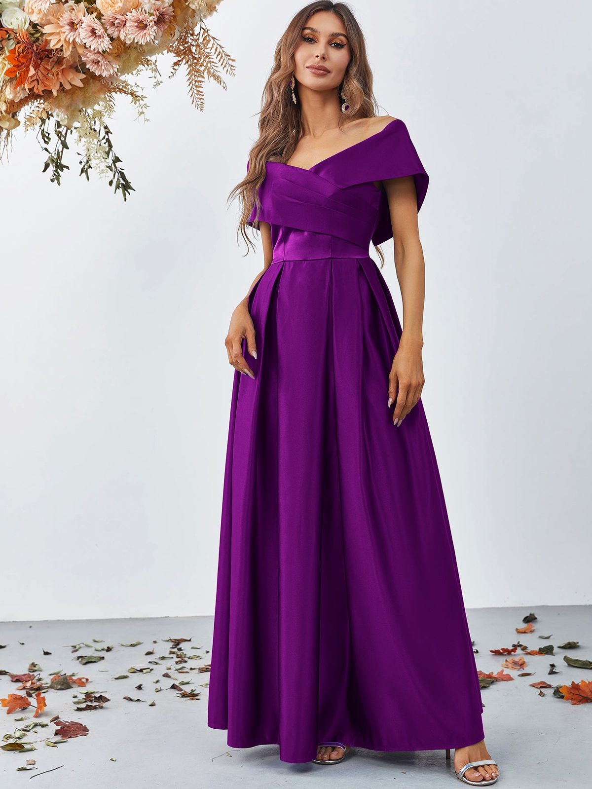 Style FSWD0861 Faeriesty Size M Off The Shoulder Satin Purple A-line Dress on Queenly