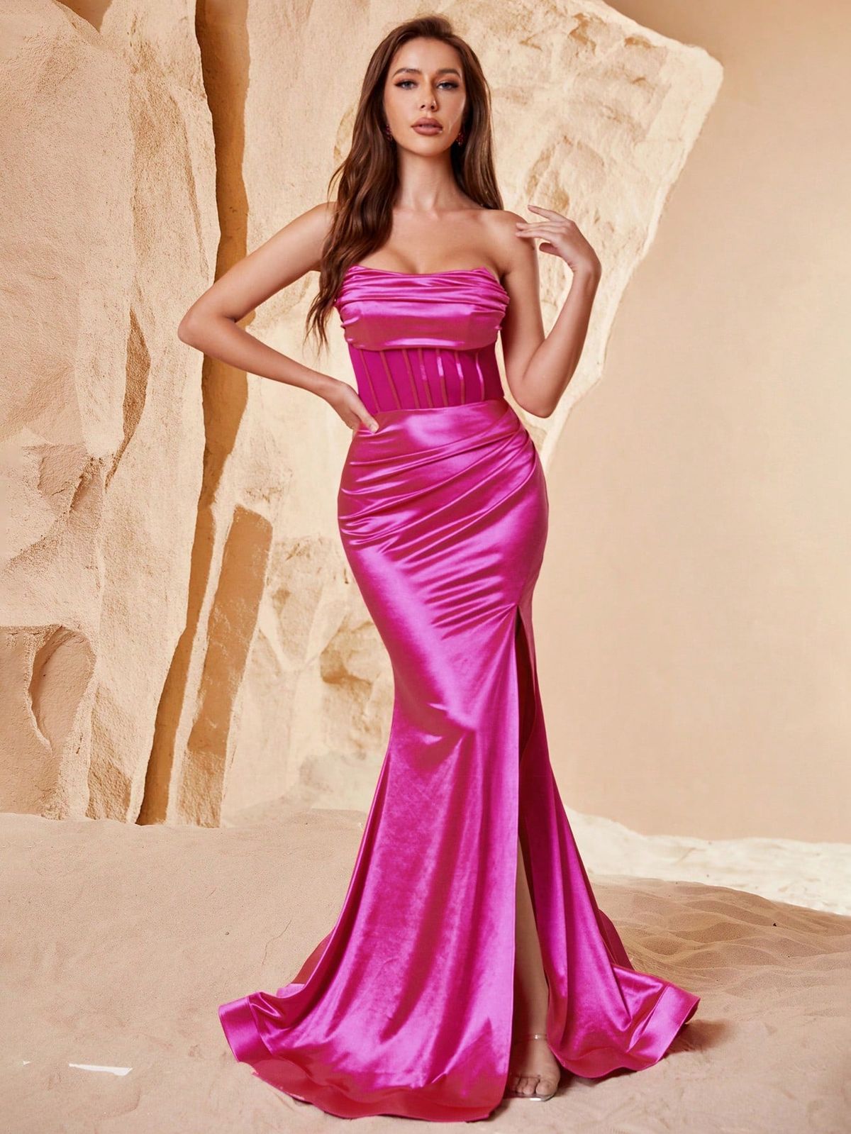 Hot Pink Satin Gown | Linda Gail Fashion
