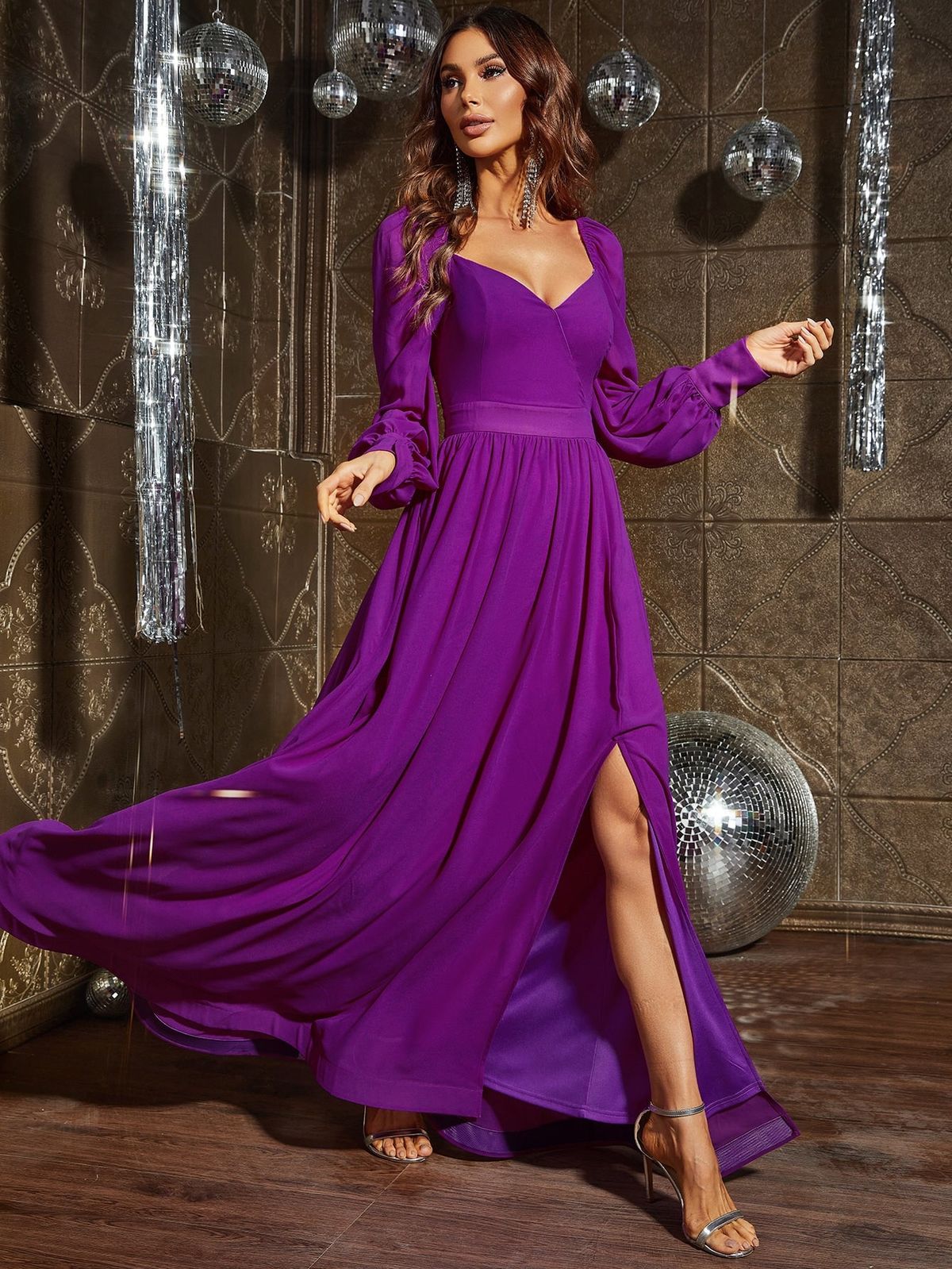 Style FSWD0795 Faeriesty Size XS Long Sleeve Purple A-line Dress on Queenly