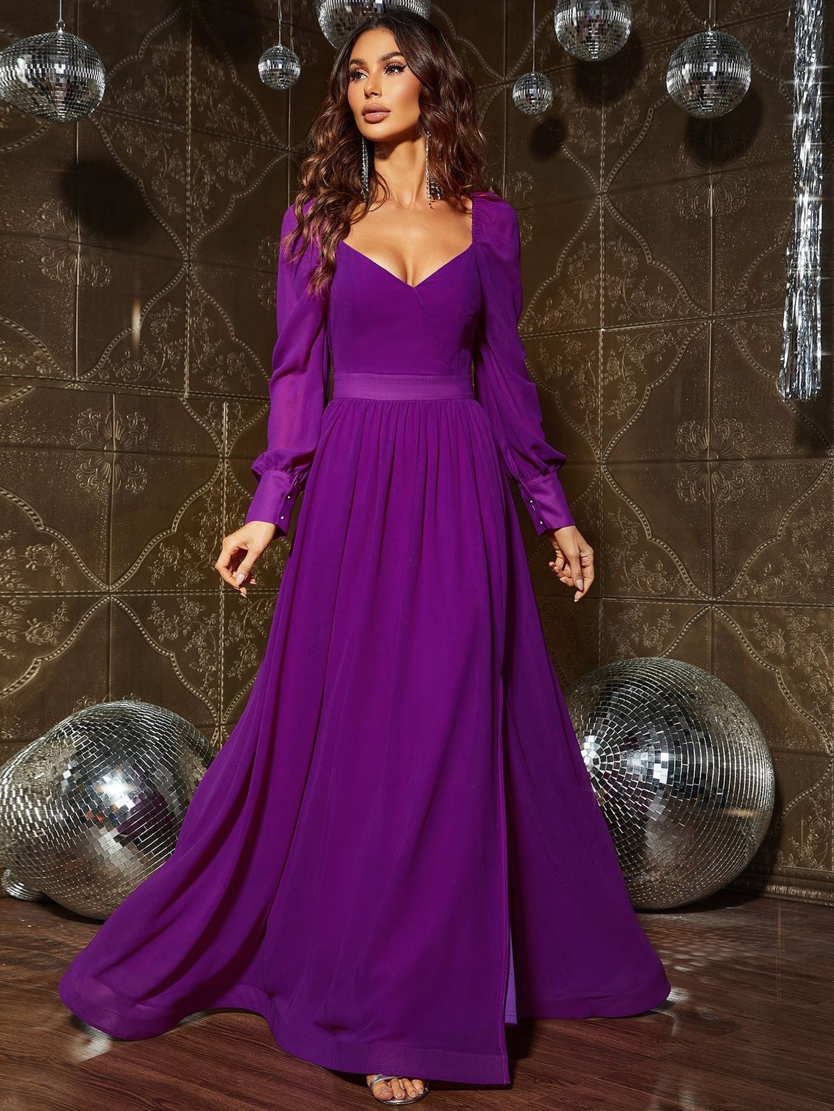 Style FSWD0795 Faeriesty Size XS Long Sleeve Purple A-line Dress on Queenly