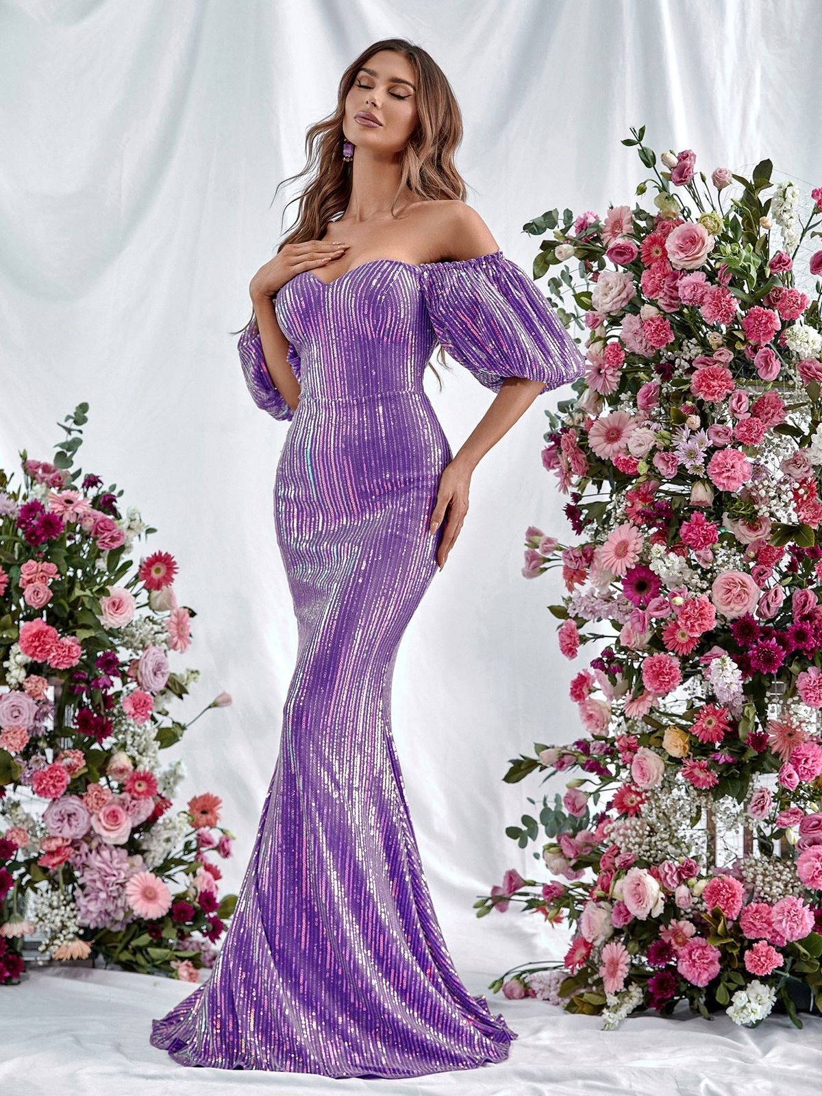 Style FSWD0986 Faeriesty Size XS Prom Off The Shoulder Purple Mermaid Dress on Queenly