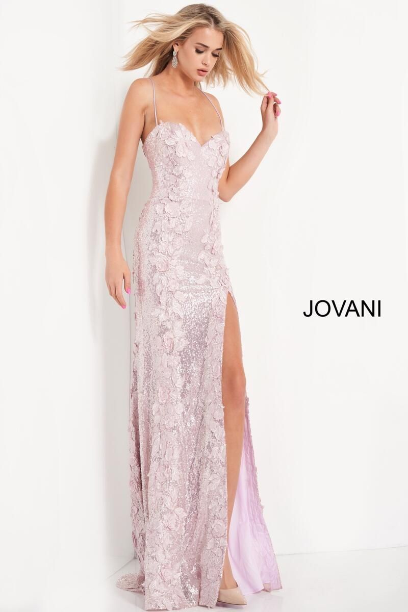 Style 06109 Jovani Size 8 Prom Floral Pink Side Slit Dress on Queenly