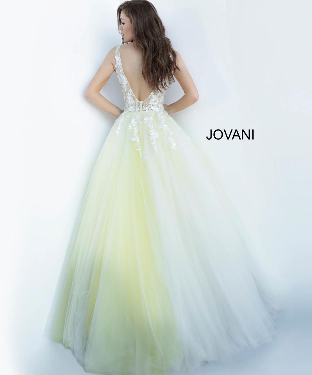 Style 55634 Jovani Size 10 Prom Floral Yellow Ball Gown on Queenly