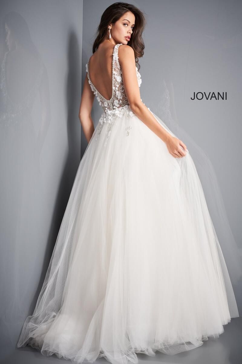 Style 3110 Jovani Size 6 Prom Floral White Ball Gown on Queenly