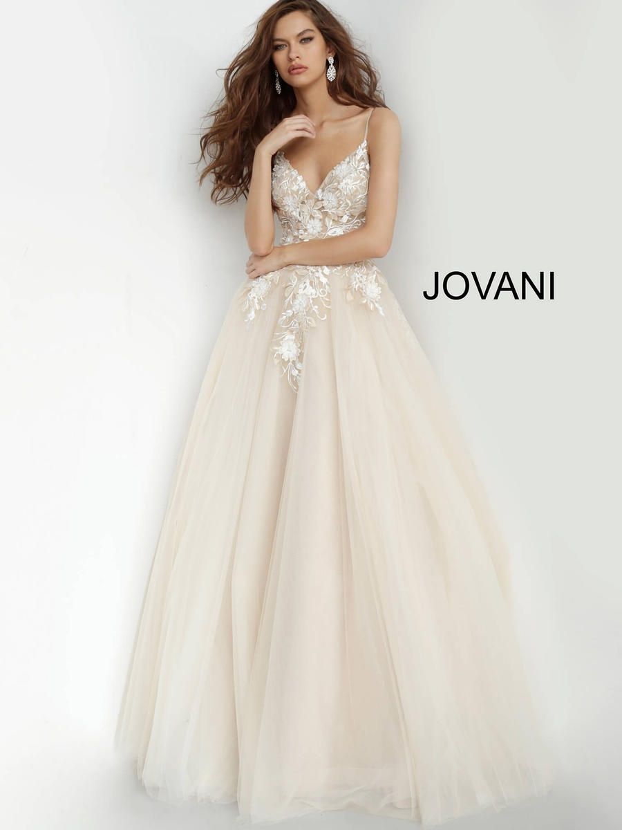 Style 02758 Jovani Size 8 Prom Plunge Nude Ball Gown on Queenly