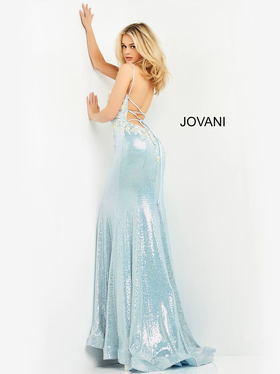 Style 06226 Jovani Size 6 Pageant Plunge Floral Light Blue Floor Length Maxi on Queenly