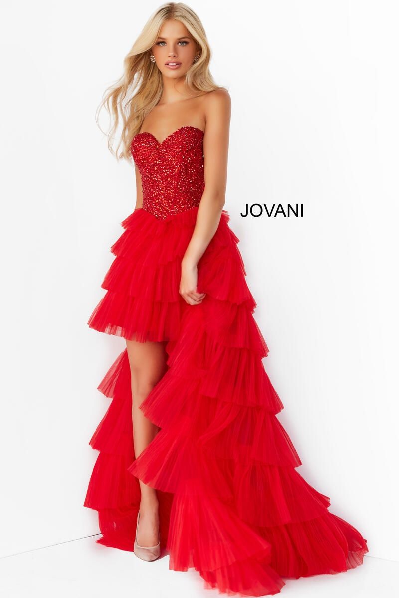 Style 08100 Jovani Size 14 Prom Strapless Red Ball Gown on Queenly