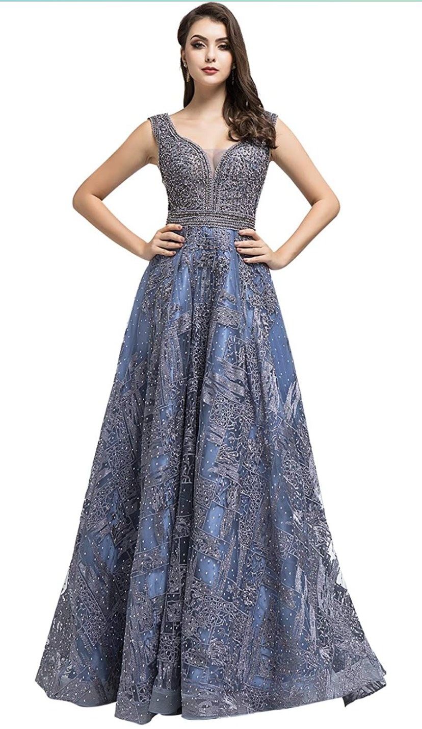 Belle house Size 10 Prom Plunge Blue Ball Gown on Queenly