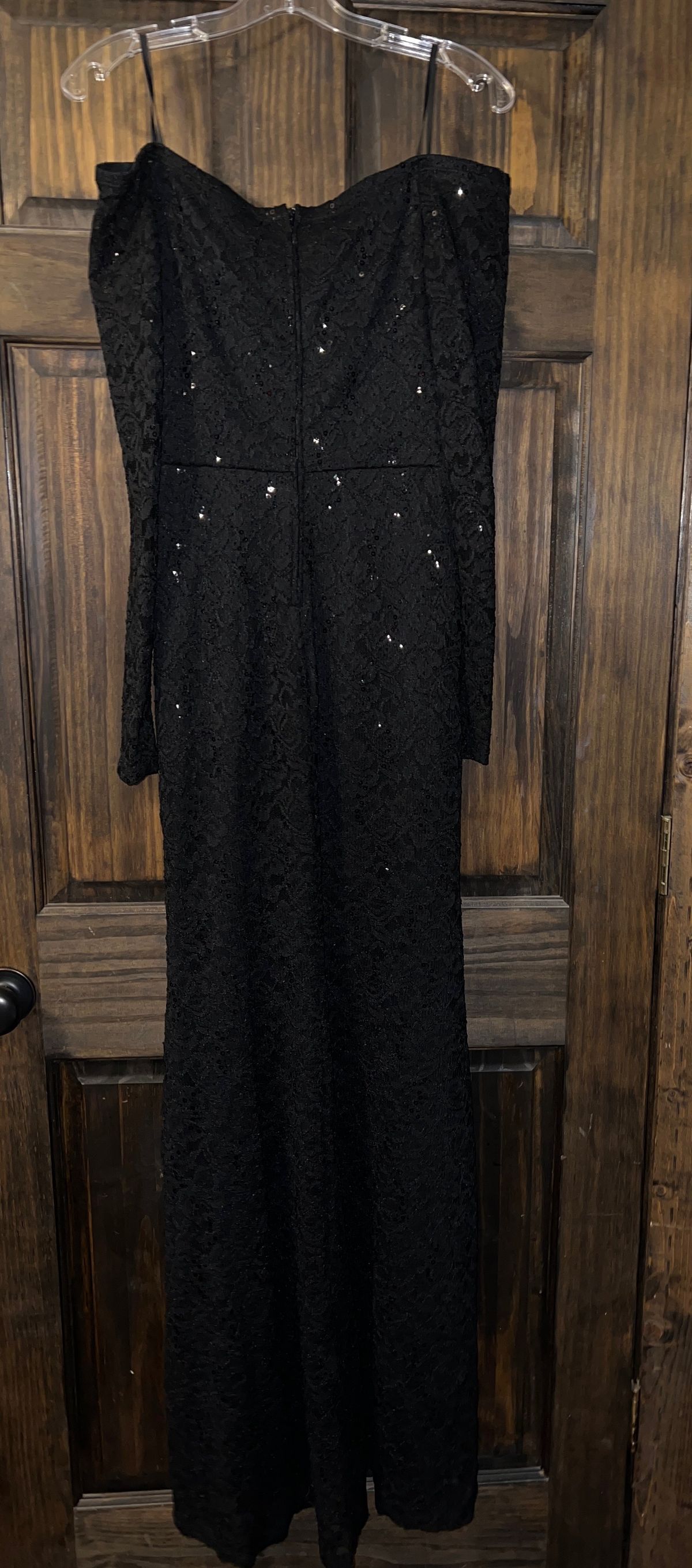 Size S Prom Long Sleeve Lace Black Side Slit Dress on Queenly