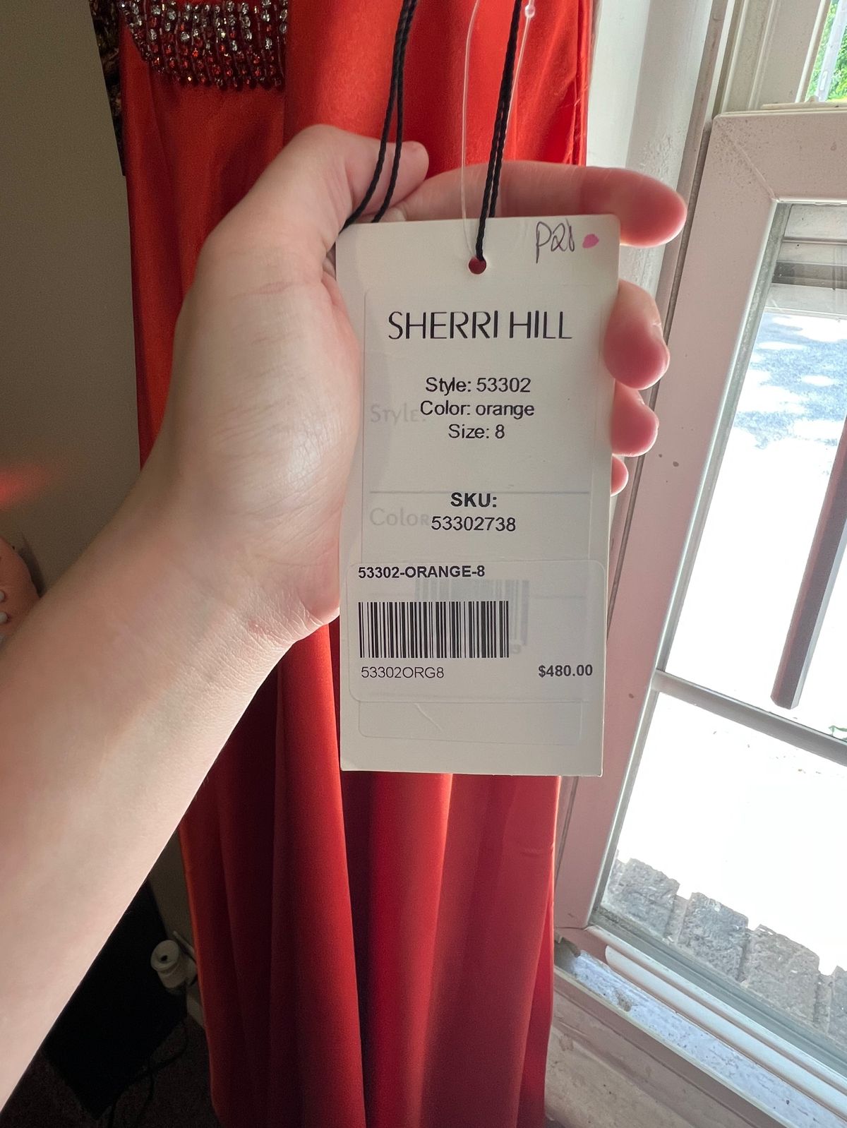 Sherri Hill Size 8 Prom High Neck Sequined Orange Side Slit Dress on Queenly