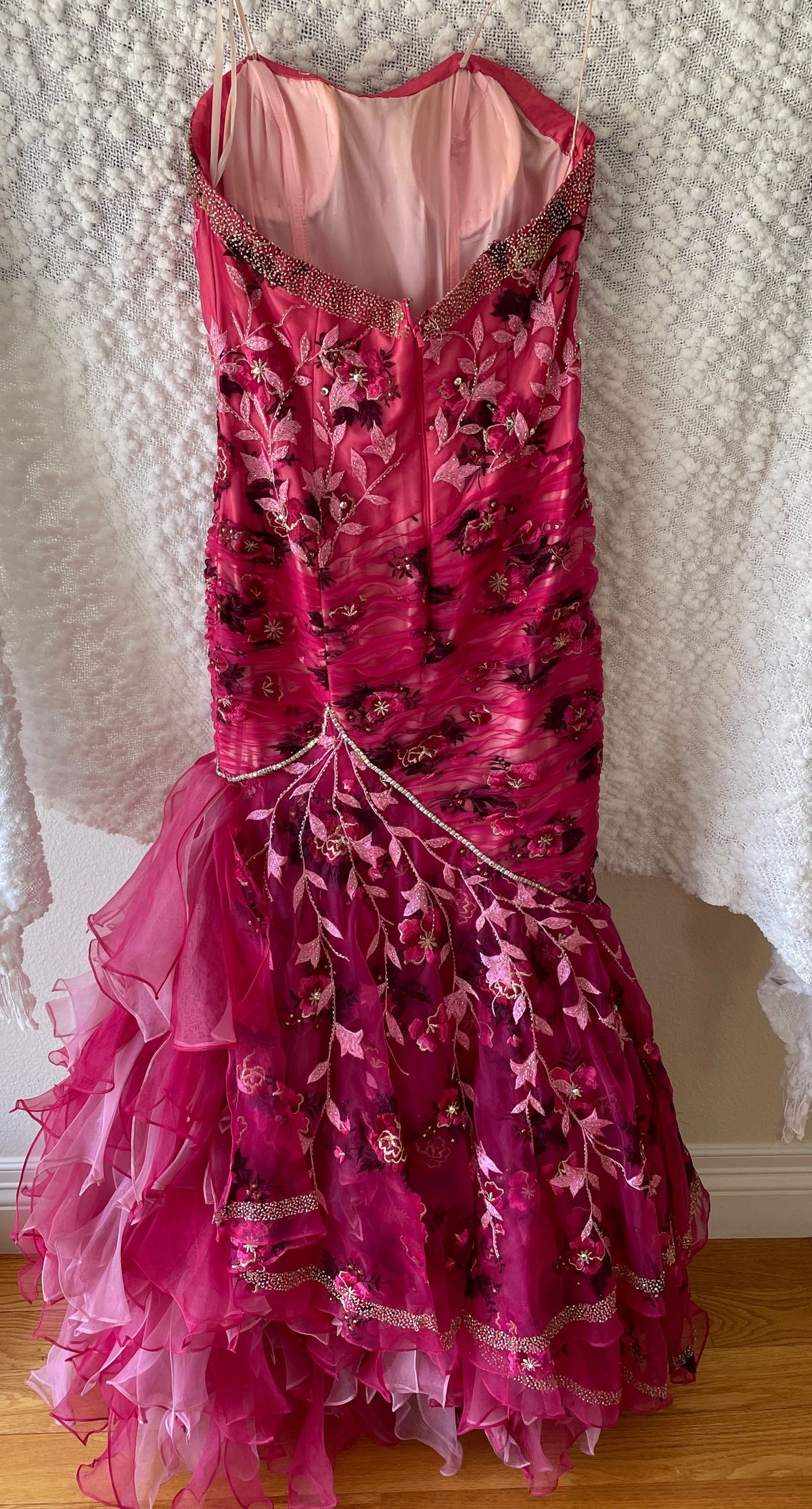 Size 8 Prom Strapless Floral Hot Pink Mermaid Dress on Queenly
