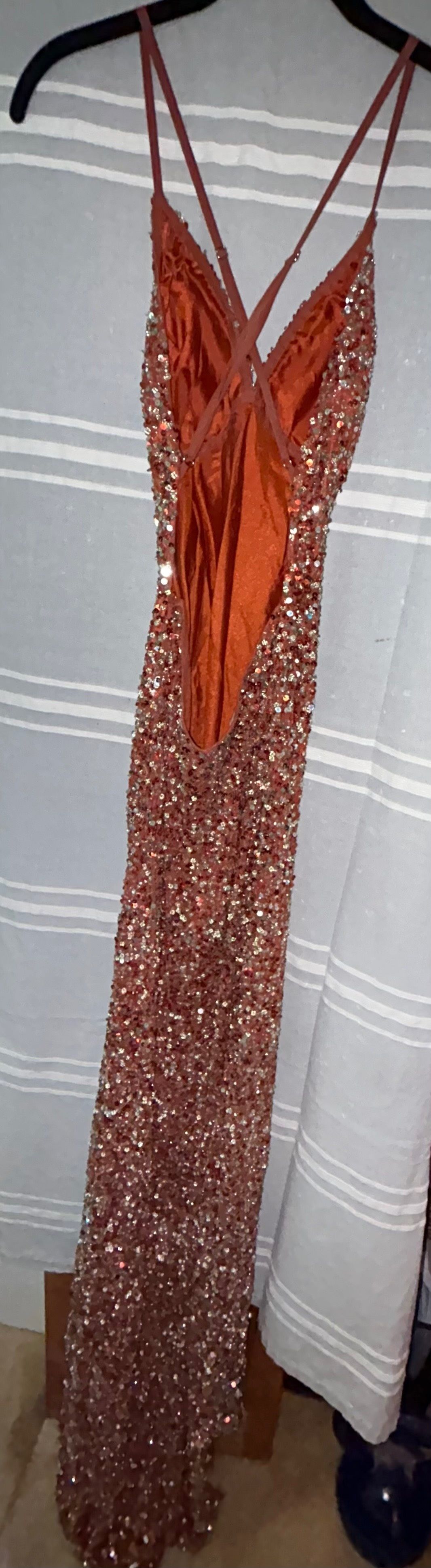 Scala Size 4 Prom Plunge Orange Dress With Train on Queenly