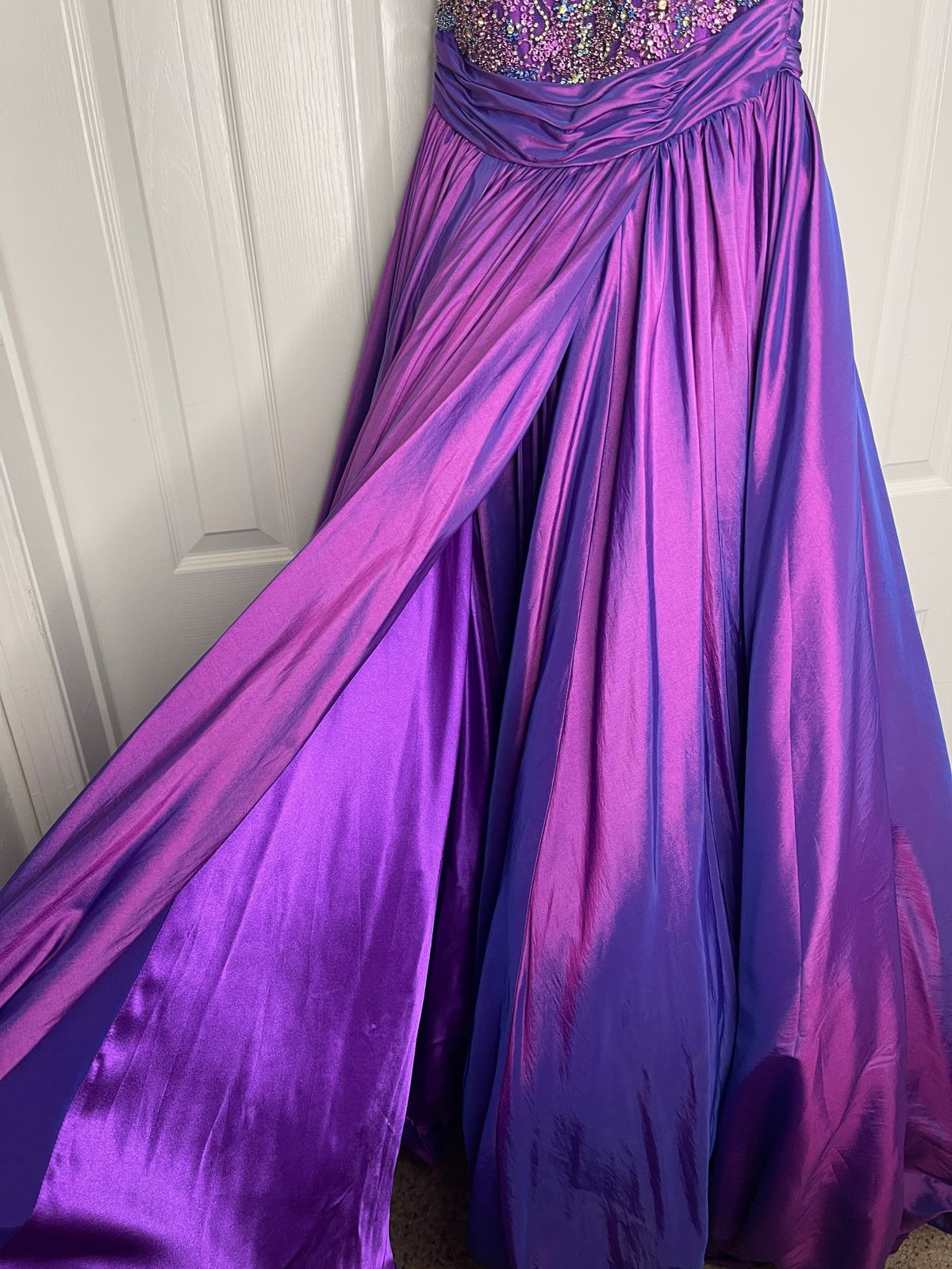 Style 50000 Rachel Allan Size 12 Prom Strapless Sequined Purple Ball Gown on Queenly