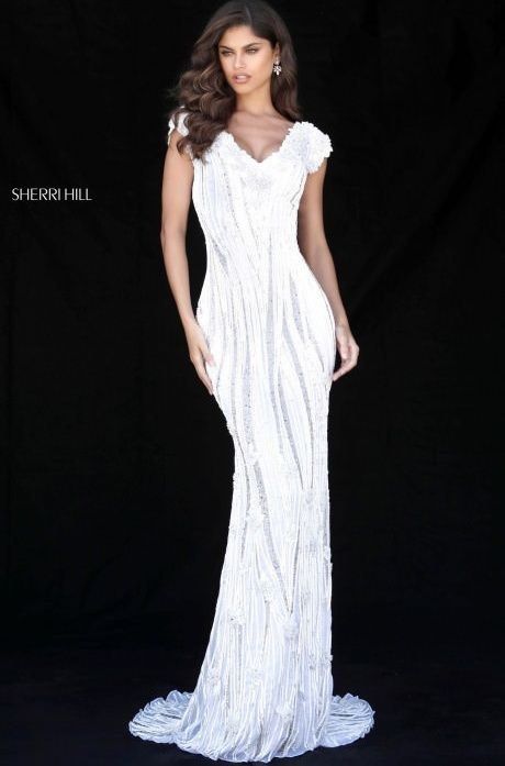 Sherri Hill Size 6 Prom Plunge White Floor Length Maxi on Queenly