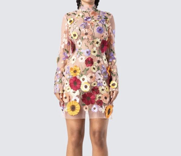 Size M Homecoming Long Sleeve Sheer Multicolor Cocktail Dress on Queenly