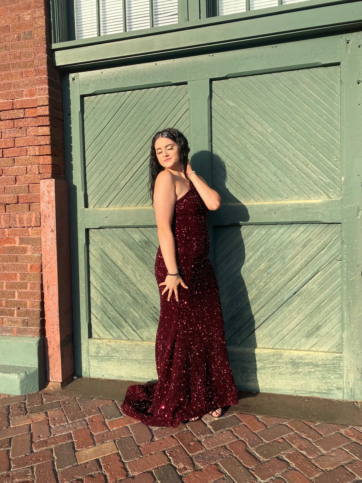 Size 8 Prom One Shoulder Burgundy Red Dress With Train on Queenly