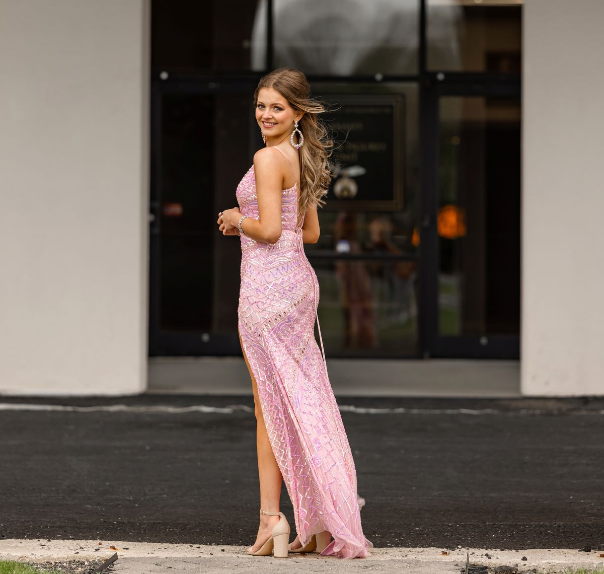 Rachel Allan Size 4 Bridesmaid Plunge Sequined Light Pink Side Slit Dress on Queenly
