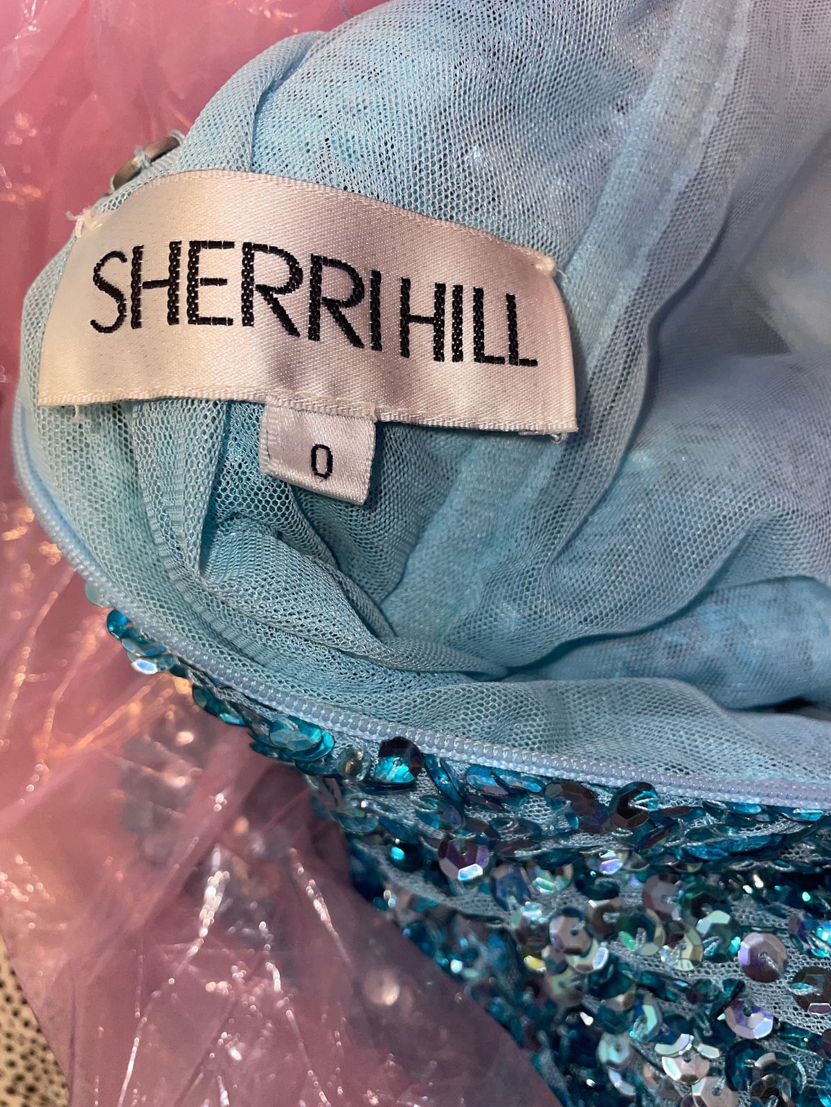 Sherri Hill Size 0 Prom One Shoulder Sequined Light Blue Mermaid Dress on Queenly