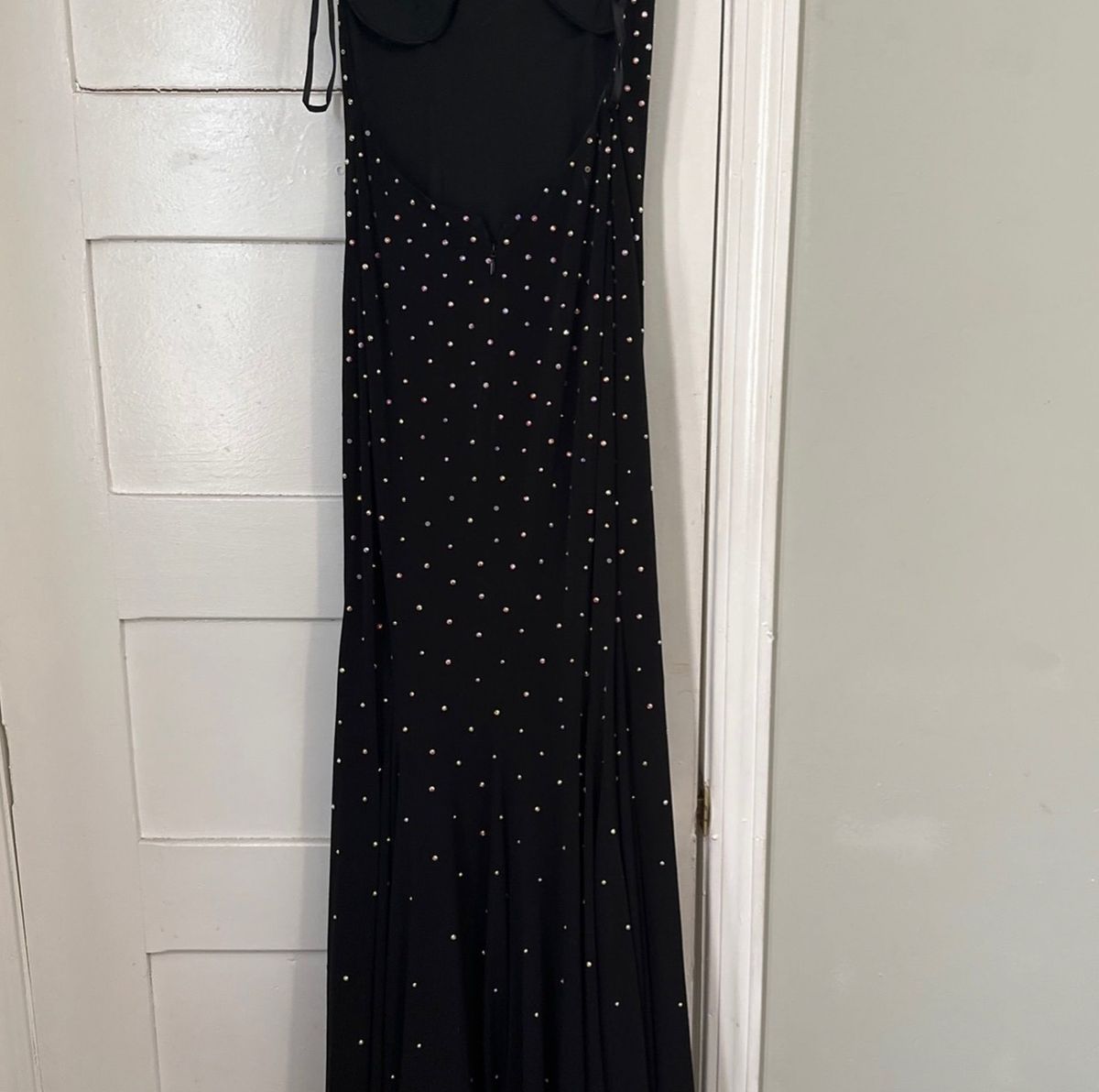 Jovani Size 4 Prom Plunge Sequined Black Dress With Train on Queenly