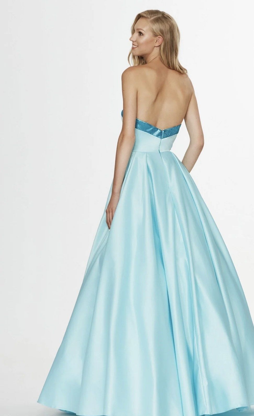 Angela and Alison Size 0 Prom Strapless Sequined Light Blue Ball Gown on Queenly