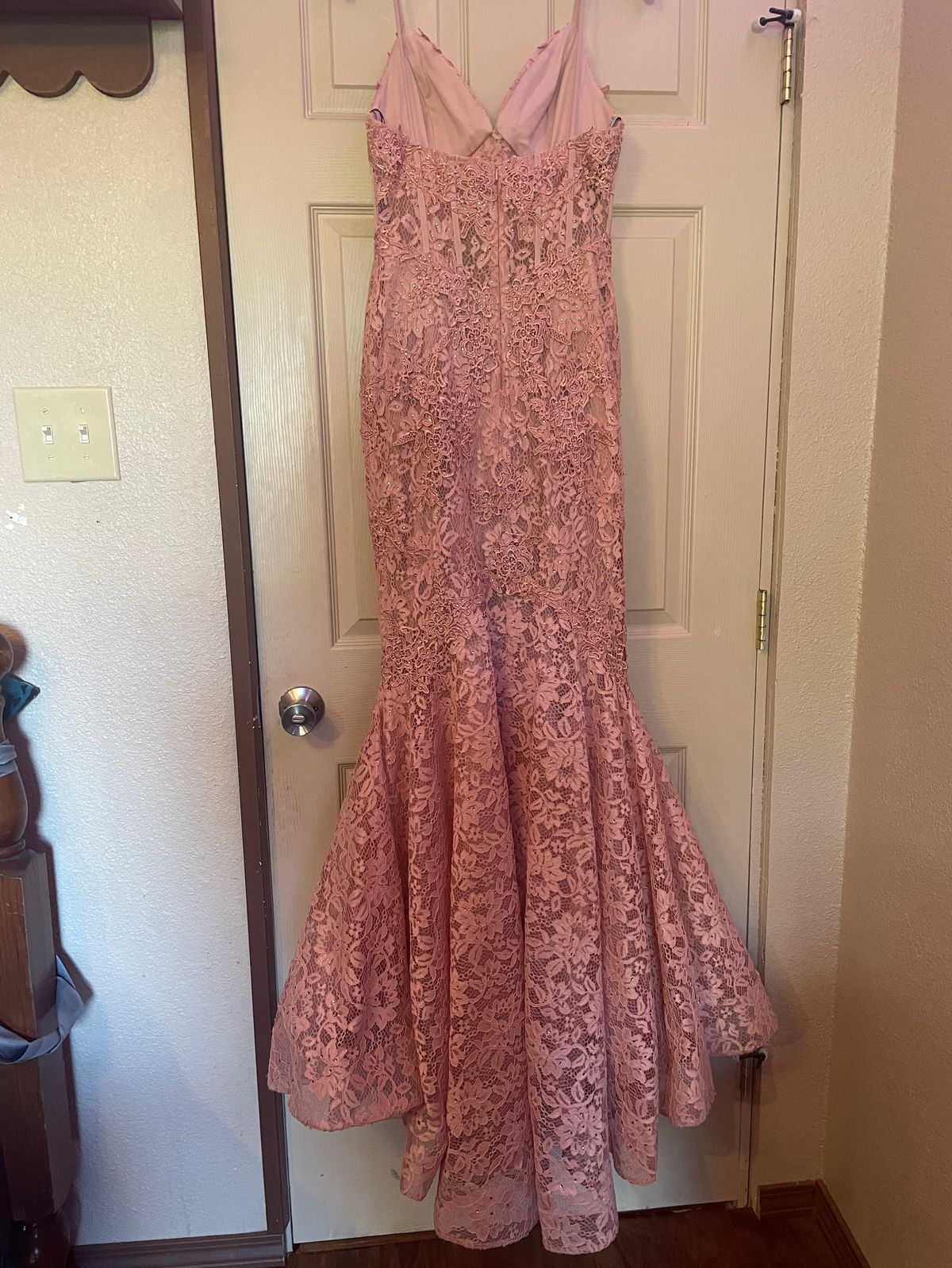 Blush Prom Size 4 Bridesmaid Plunge Lace Light Pink Mermaid Dress on Queenly