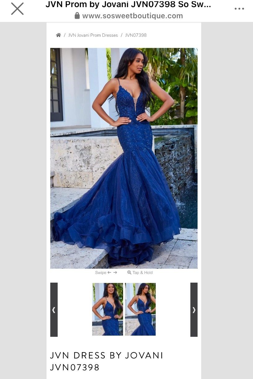 Jovani Plus Size 20 Prom Plunge Floral Royal Blue Mermaid Dress on Queenly