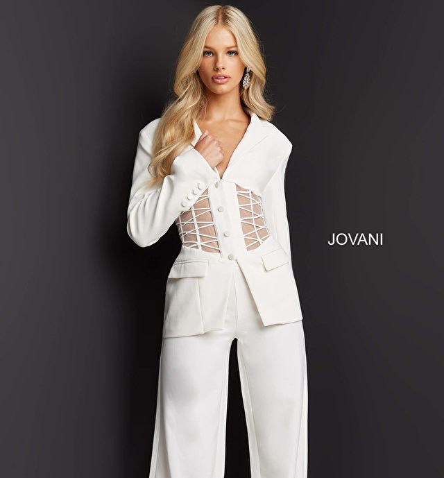 Style 7227 Jovani Size 2 White Formal Jumpsuit on Queenly