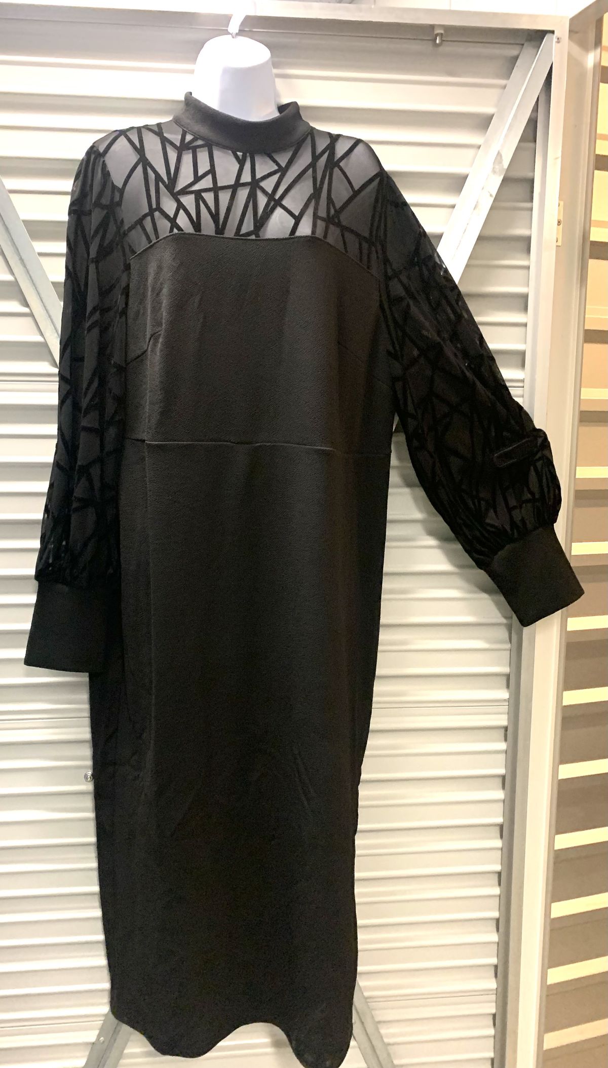 Size XL Wedding Guest Long Sleeve Sheer Black A-line Dress on Queenly