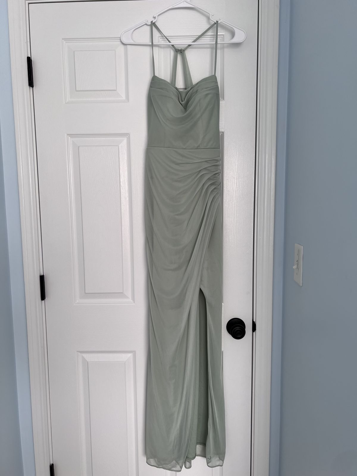 Azazie Size 2 Bridesmaid Light Green Side Slit Dress on Queenly