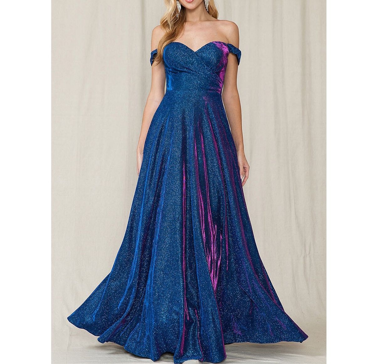 Maniju Size 6 Prom Off The Shoulder Royal Blue Ball Gown on Queenly