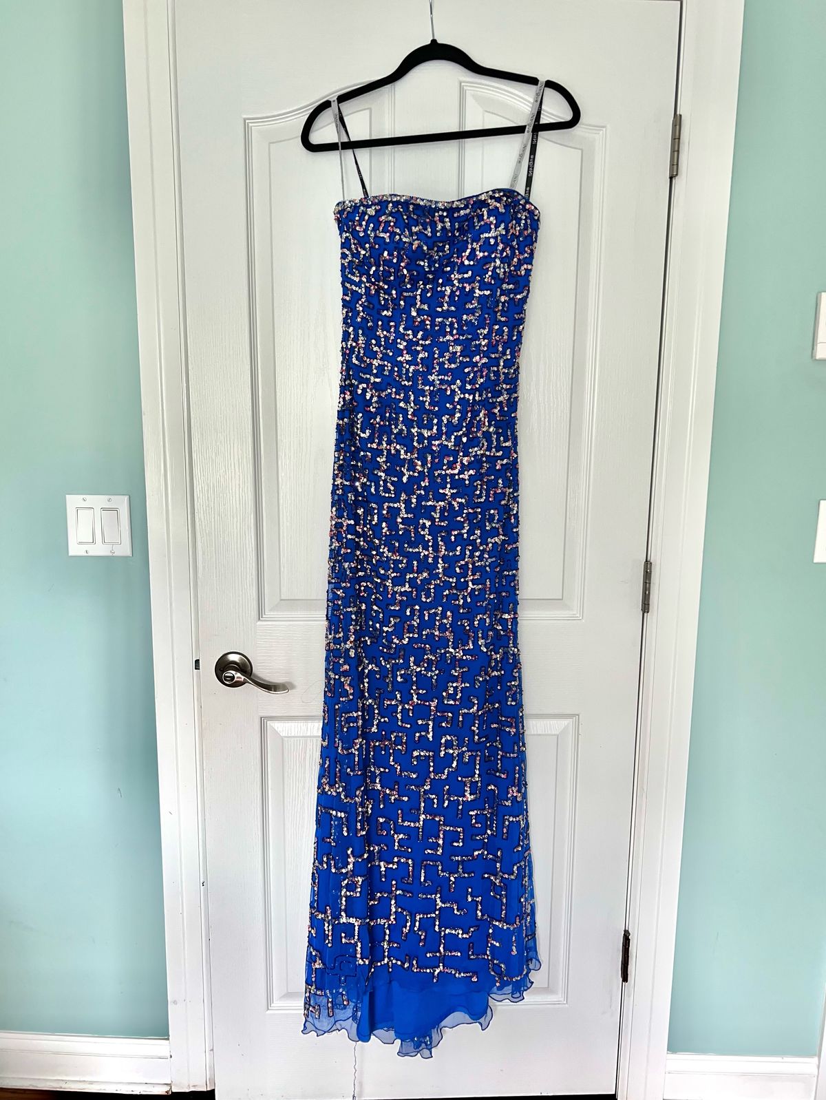 Size 4 Prom Strapless Sequined Royal Blue Floor Length Maxi on Queenly