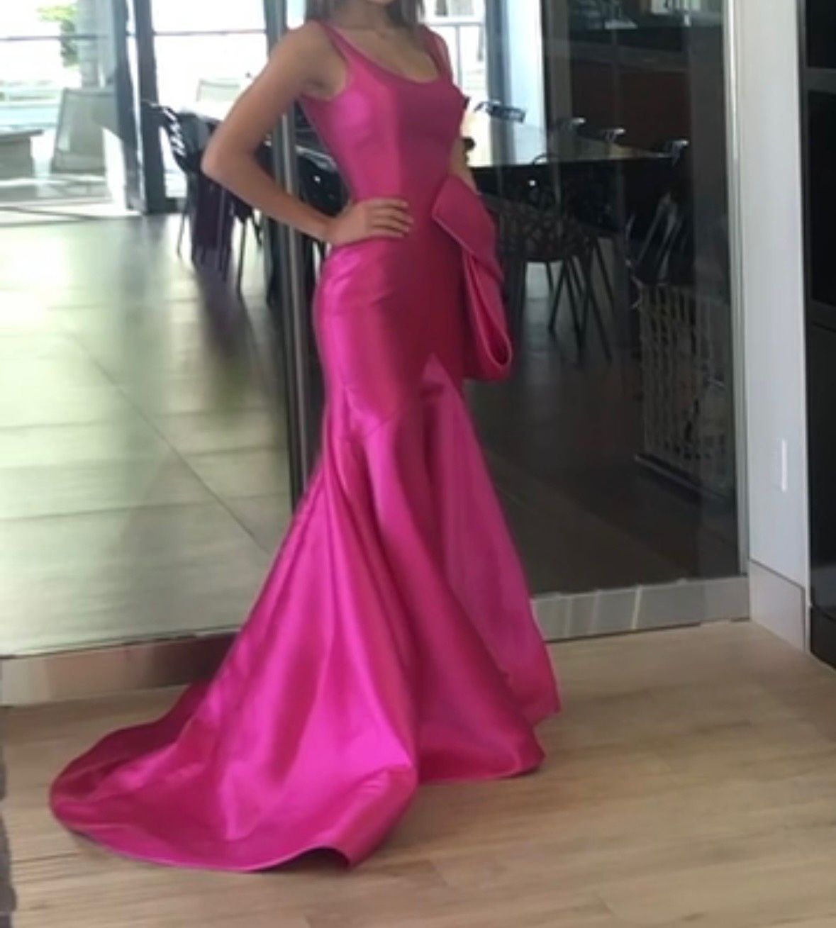 Jovani Size 2 Bridesmaid Plunge Hot Pink Mermaid Dress on Queenly