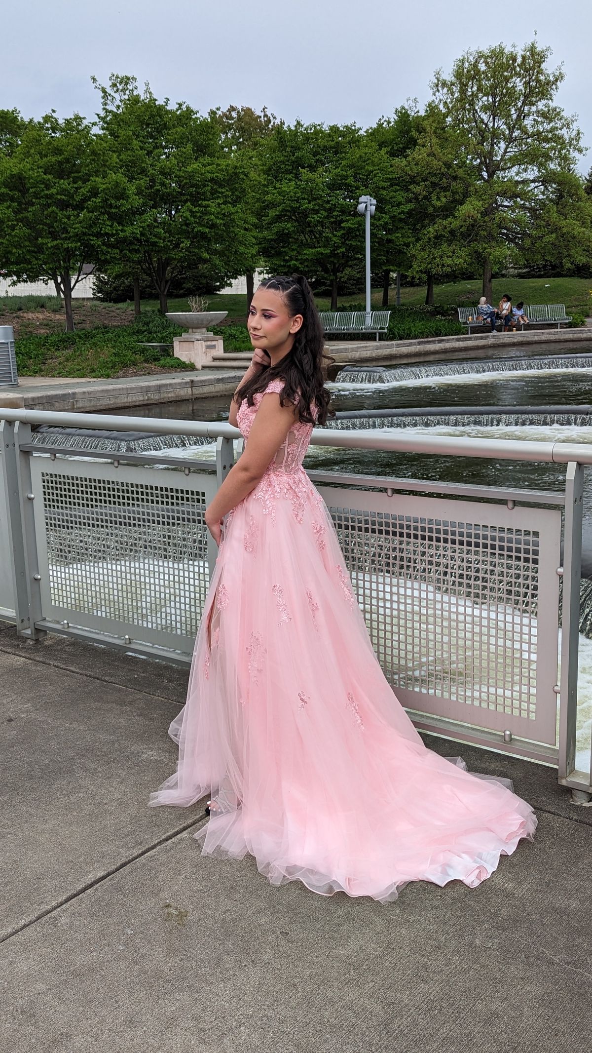 Ashley Rene  Size 2 Prom Off The Shoulder Sheer Light Pink Ball Gown on Queenly