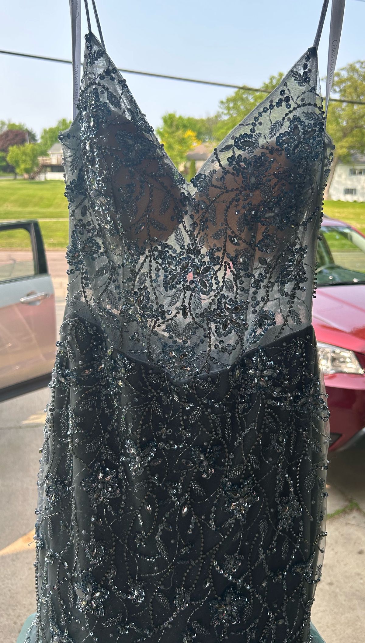 Christina Wu Size 6 Prom Plunge Sequined Gray Mermaid Dress on Queenly