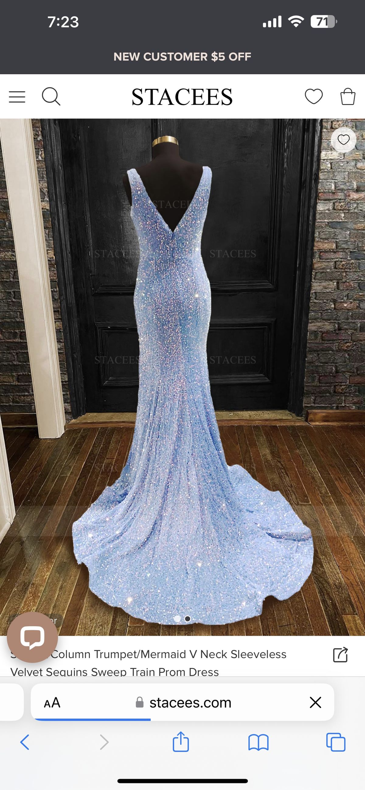 Stacees Size 4 Prom Plunge Sequined Light Blue Mermaid Dress on Queenly