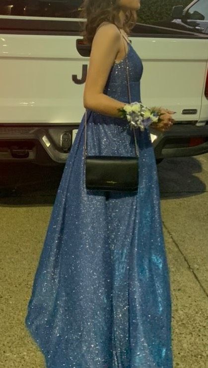 B. Darlin Size 4 Prom Plunge Blue Ball Gown on Queenly