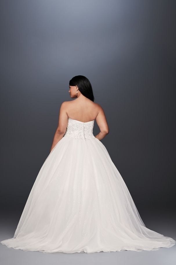 David's Bridal Plus Size 22 Strapless White Dress With Train on Queenly