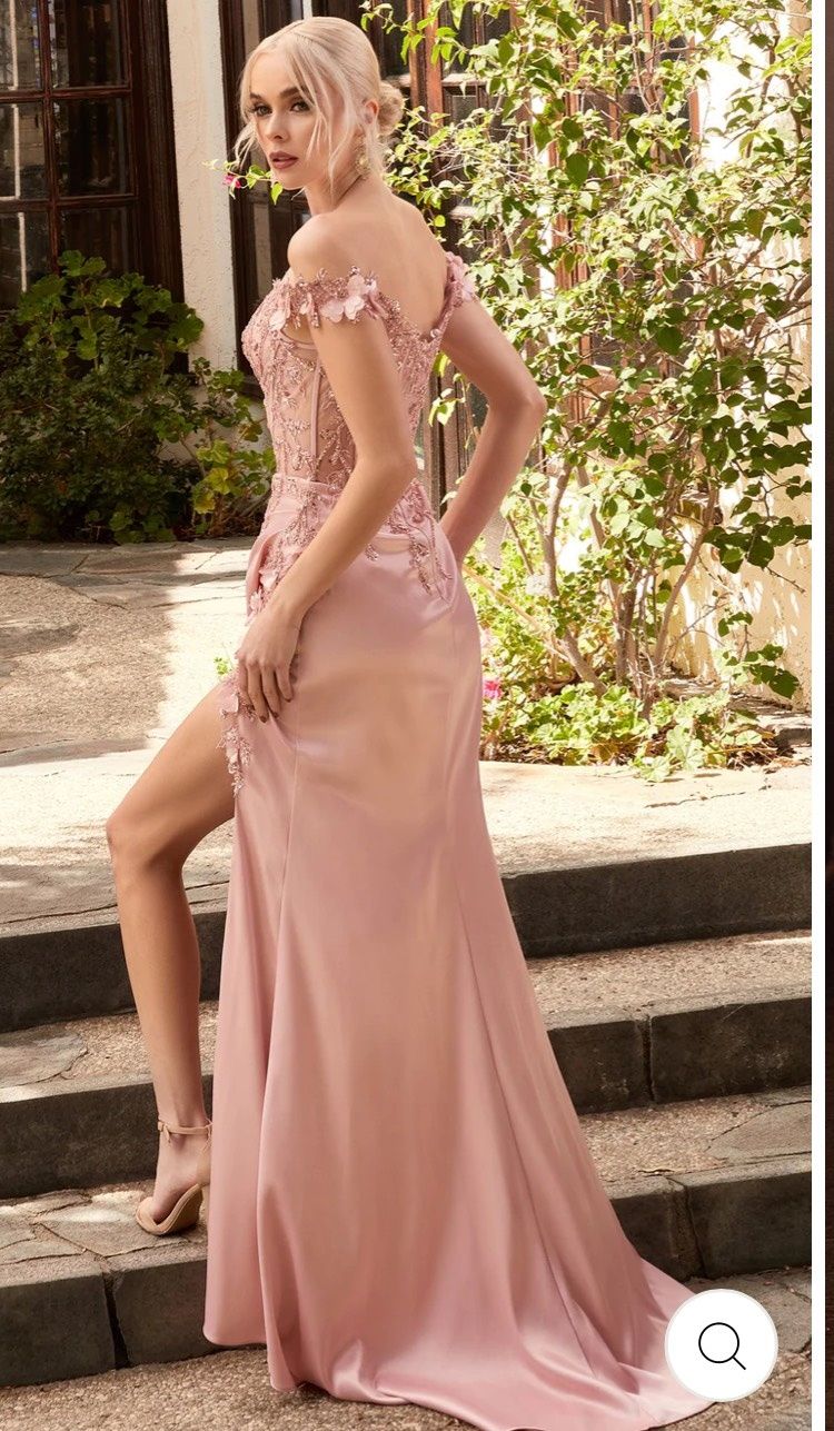 Cinderella Divine Size L Prom Off The Shoulder Pink Side Slit Dress on Queenly