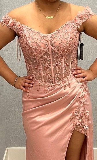 Cinderella Divine Size L Prom Off The Shoulder Pink Side Slit Dress on Queenly