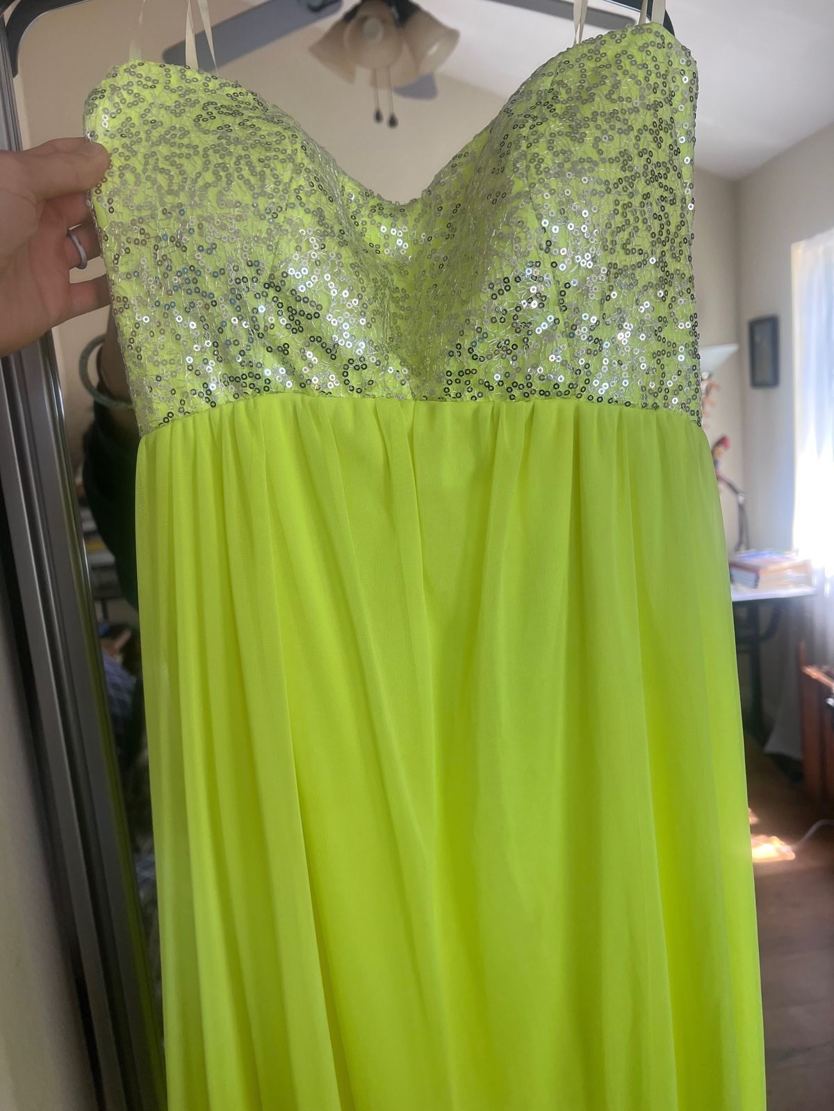 My Michelle Size 8 Wedding Guest Strapless Green Dress With Train on Queenly